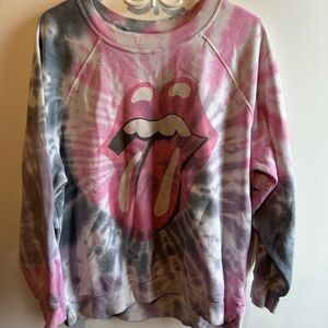 American Eagle Pink and Grey Tie-Dye Rolling Stones Sweater